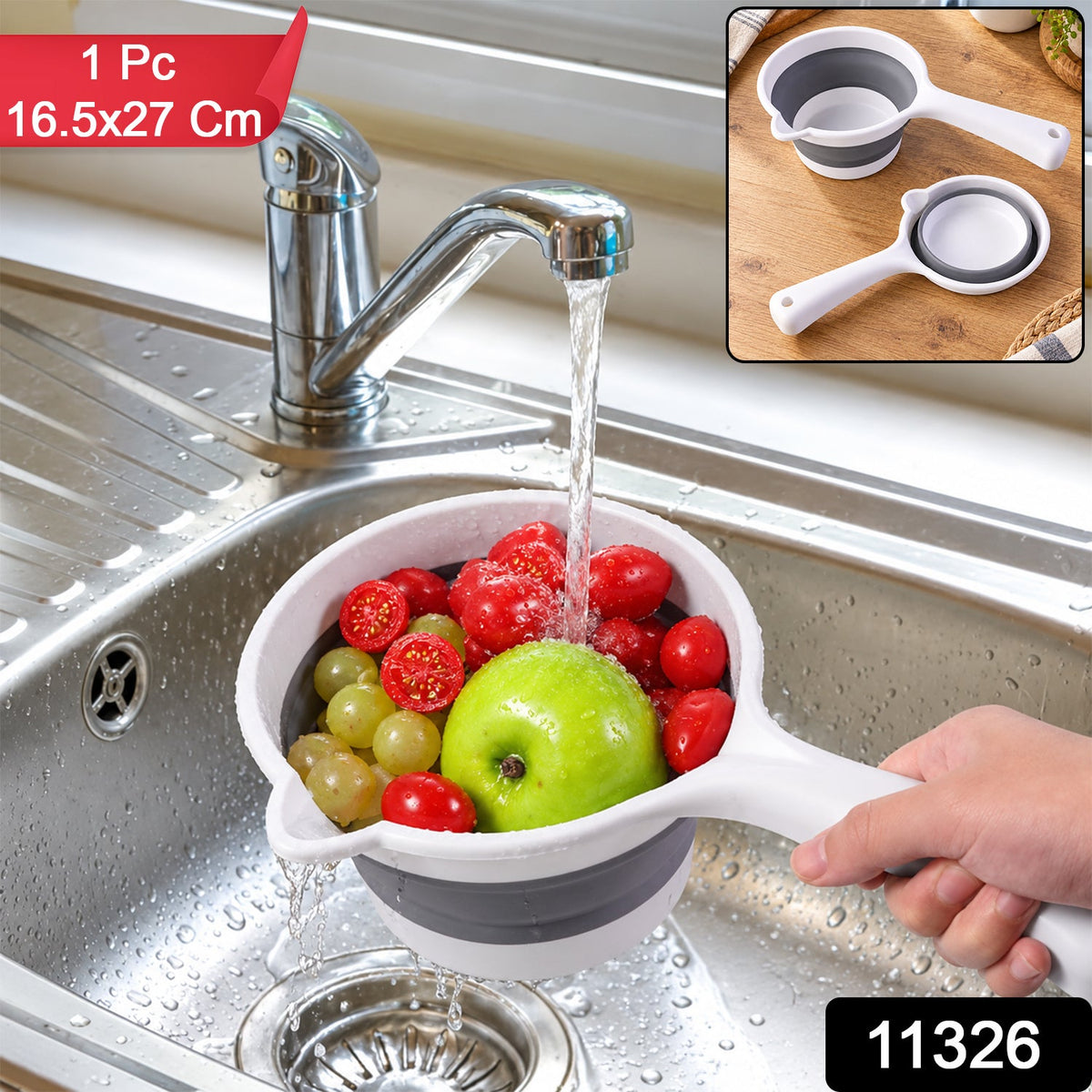 Collapsible Water Scoop with Long Handle and Pouring Spout (1 Pc, 16.5x27 Cm)