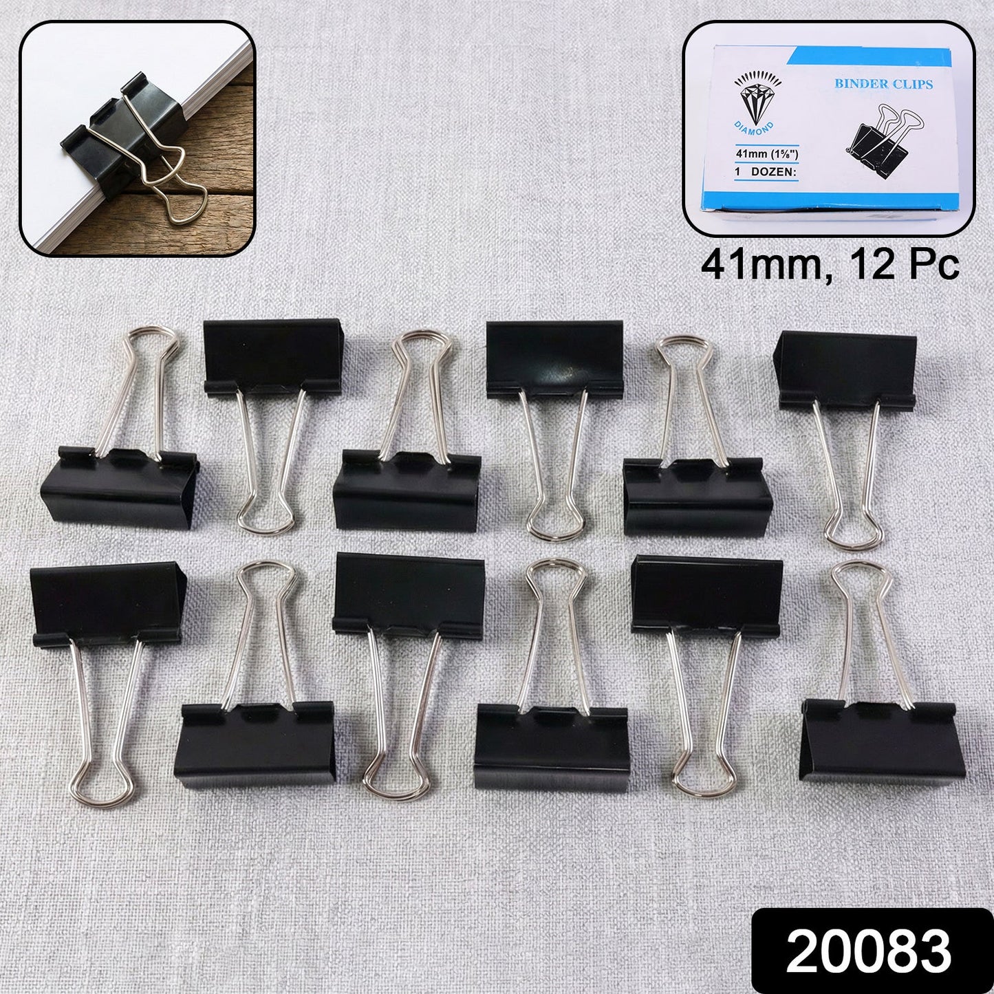 Extra Large Heavy-Duty Black Binder Clips Set (41 mm, 12 Pc)