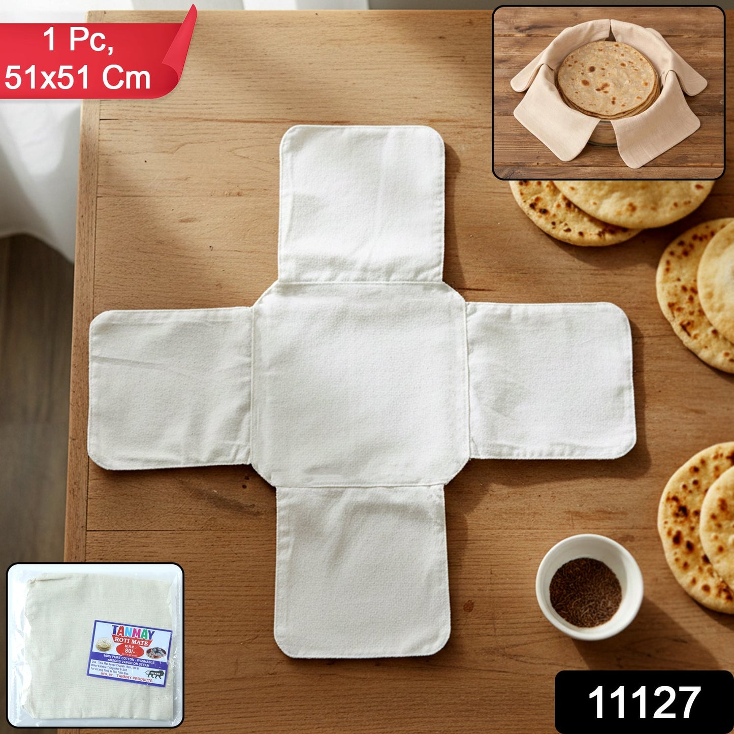 Pure Cotton Roti Mate Cloth, Round roti Cover (51 Ã— 51 Cm, 1 Pc)