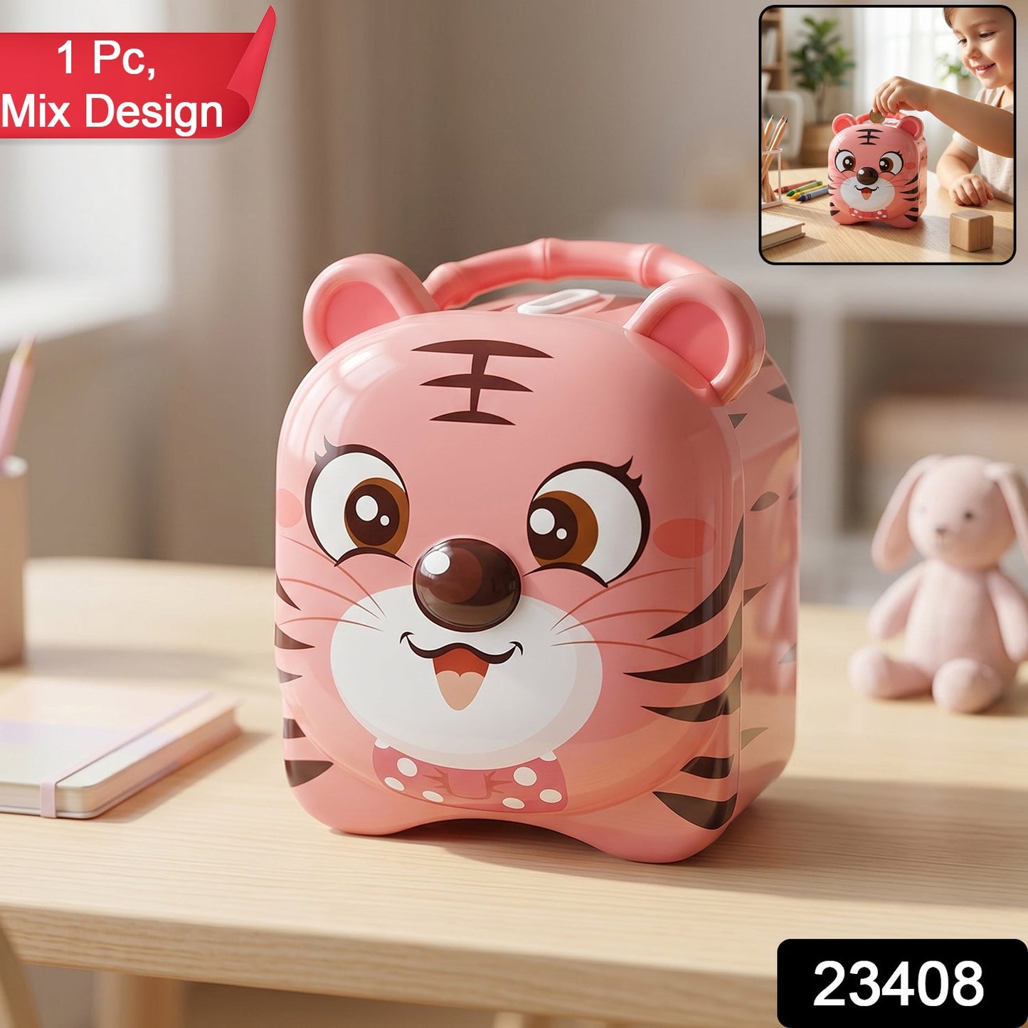 Cute Design Metal Piggy Bank with Lock and Key (1 Pc, Mix Design)