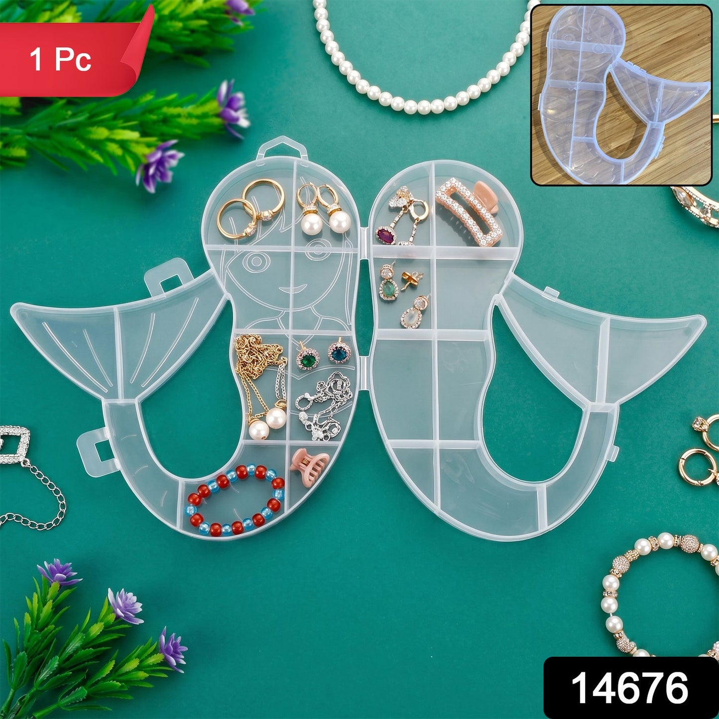 Mermaid Shape Storage Box Plastic Jewellery Organizer Multi Compartment (1 Pc)