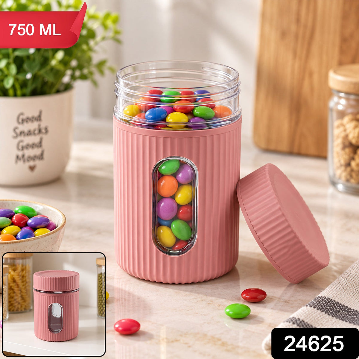 Transparent 750 ML Plastic Storage Jar with Window and Secure Screw Lid