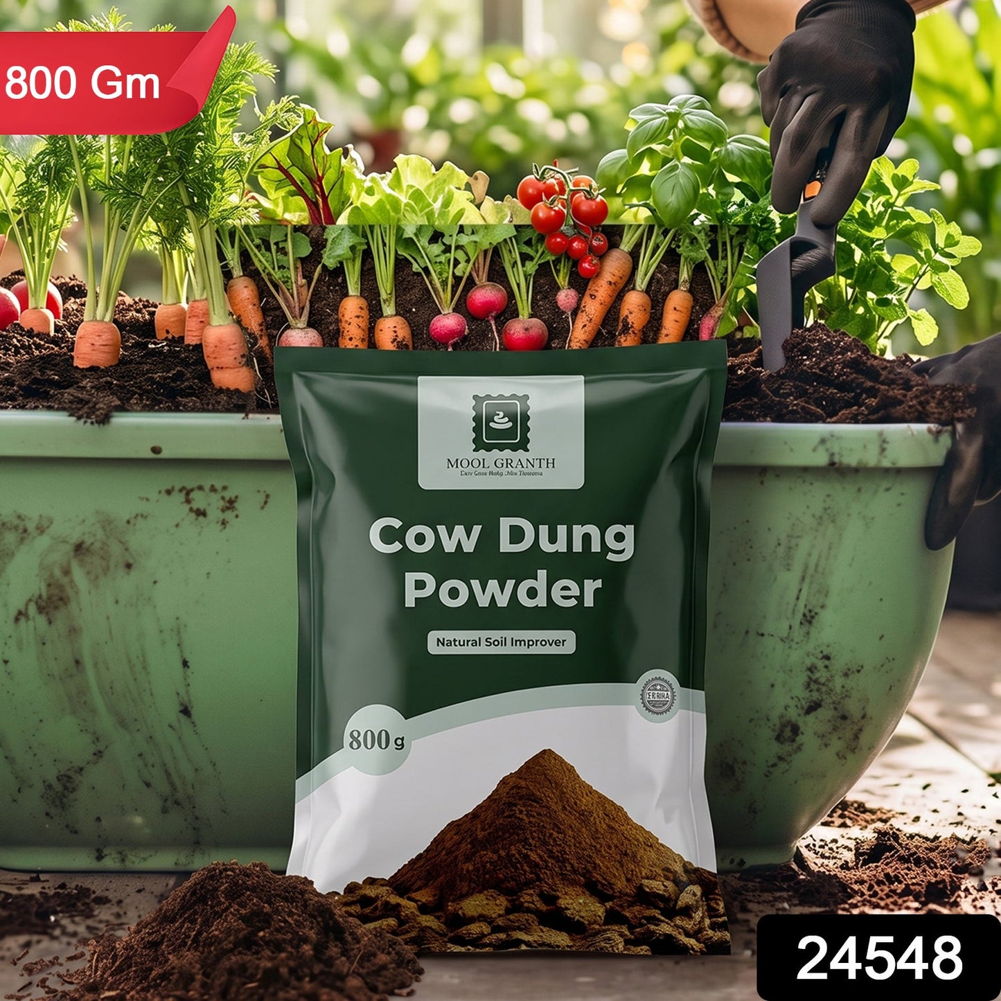 Organic Cow Dung Powder 800g, Natural Soil Improver and Manure for Plants (1 Pc)