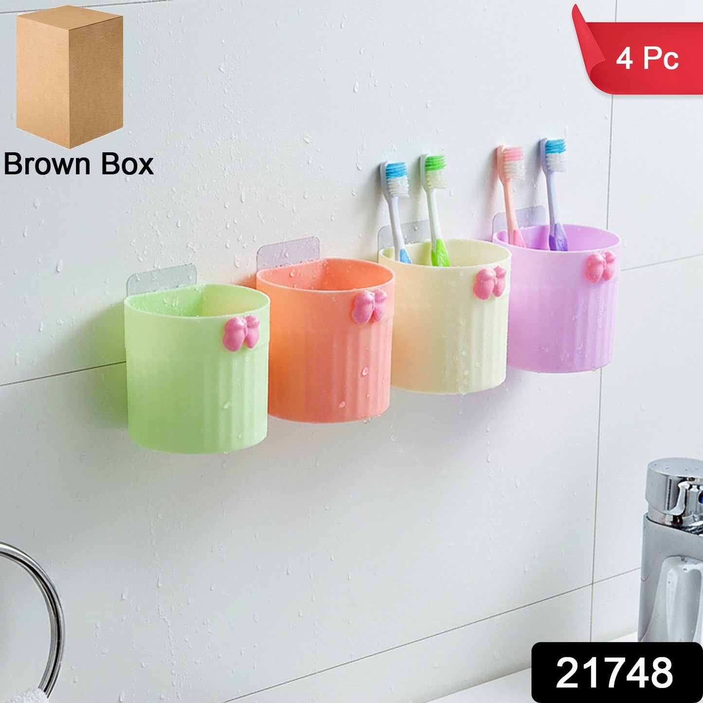 Wall Mounted Bathroom Toothbrush Holder Set (4 Pc Set)