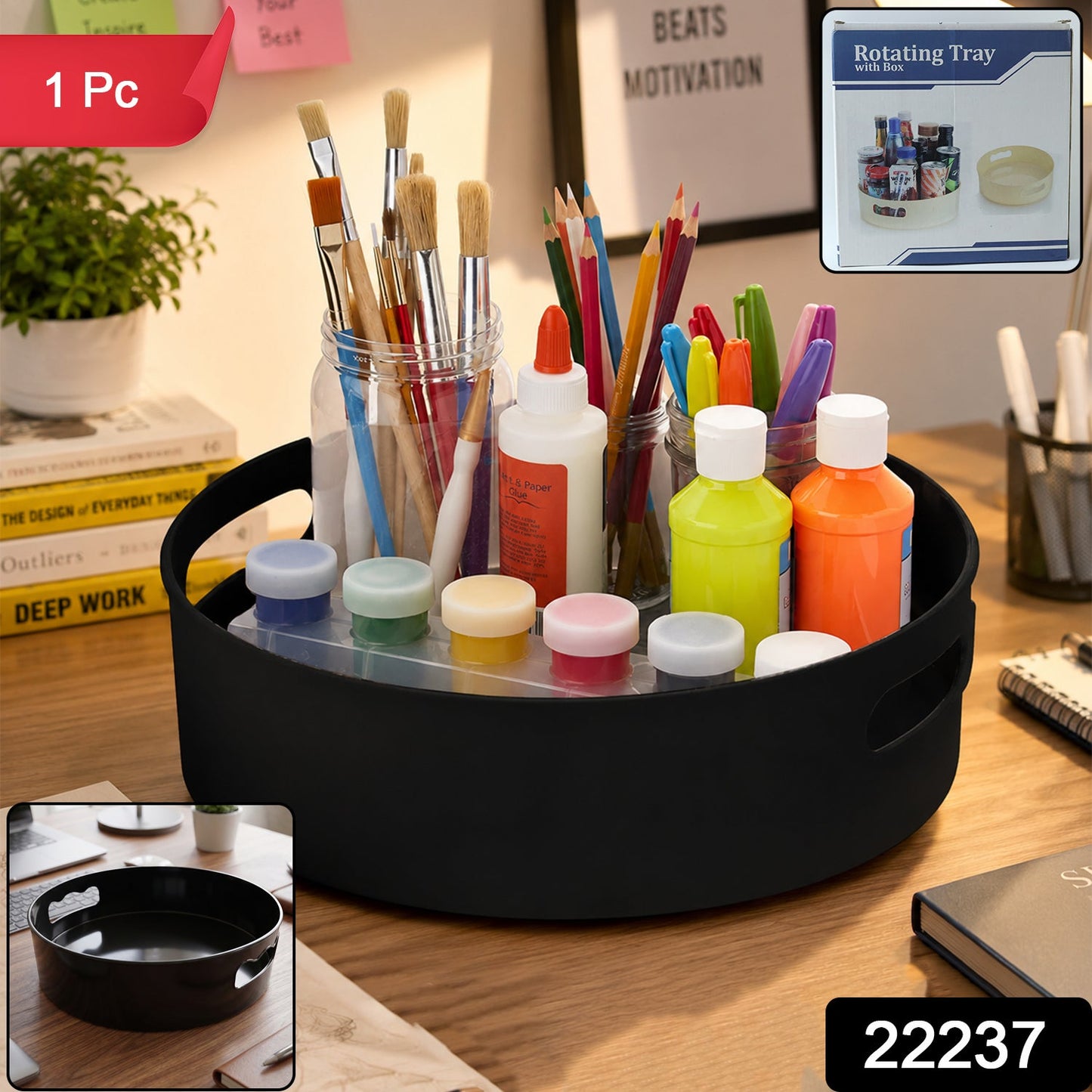Rotating Round Storage Tray Organizer for Kitchen Bathroom and Desk (1 Pc)