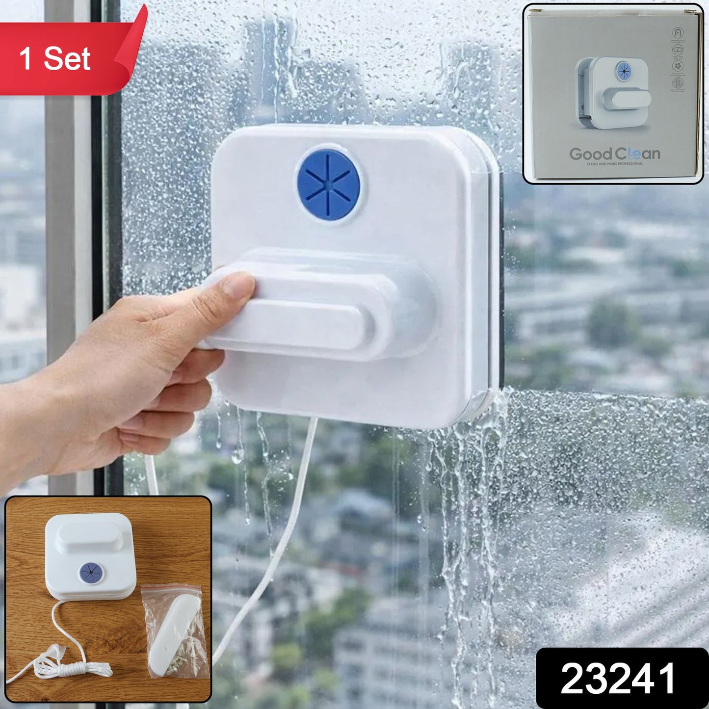 Magnetic glass cleaner for wiping both sides of windows at once
