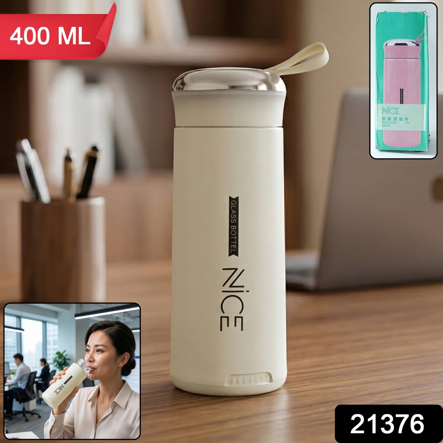 Nice Glass Water Bottle 400 ML Approx