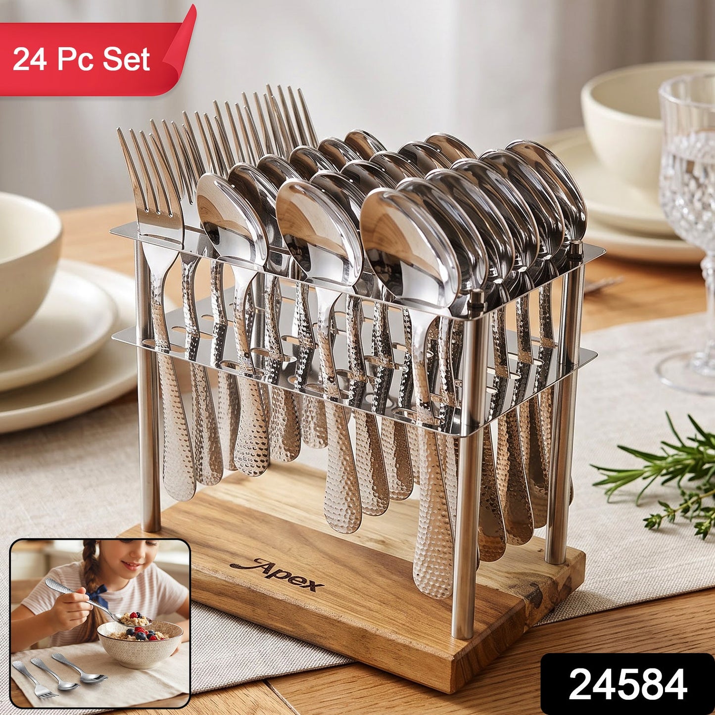 Hammered finish 24 piece cutlery set, 1 set