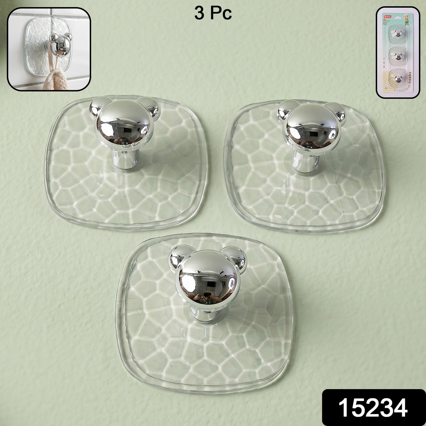 All-Plastic Adhesive Wall Hooks - Strong, No Damage, Easy to Install (3 Pc Set)