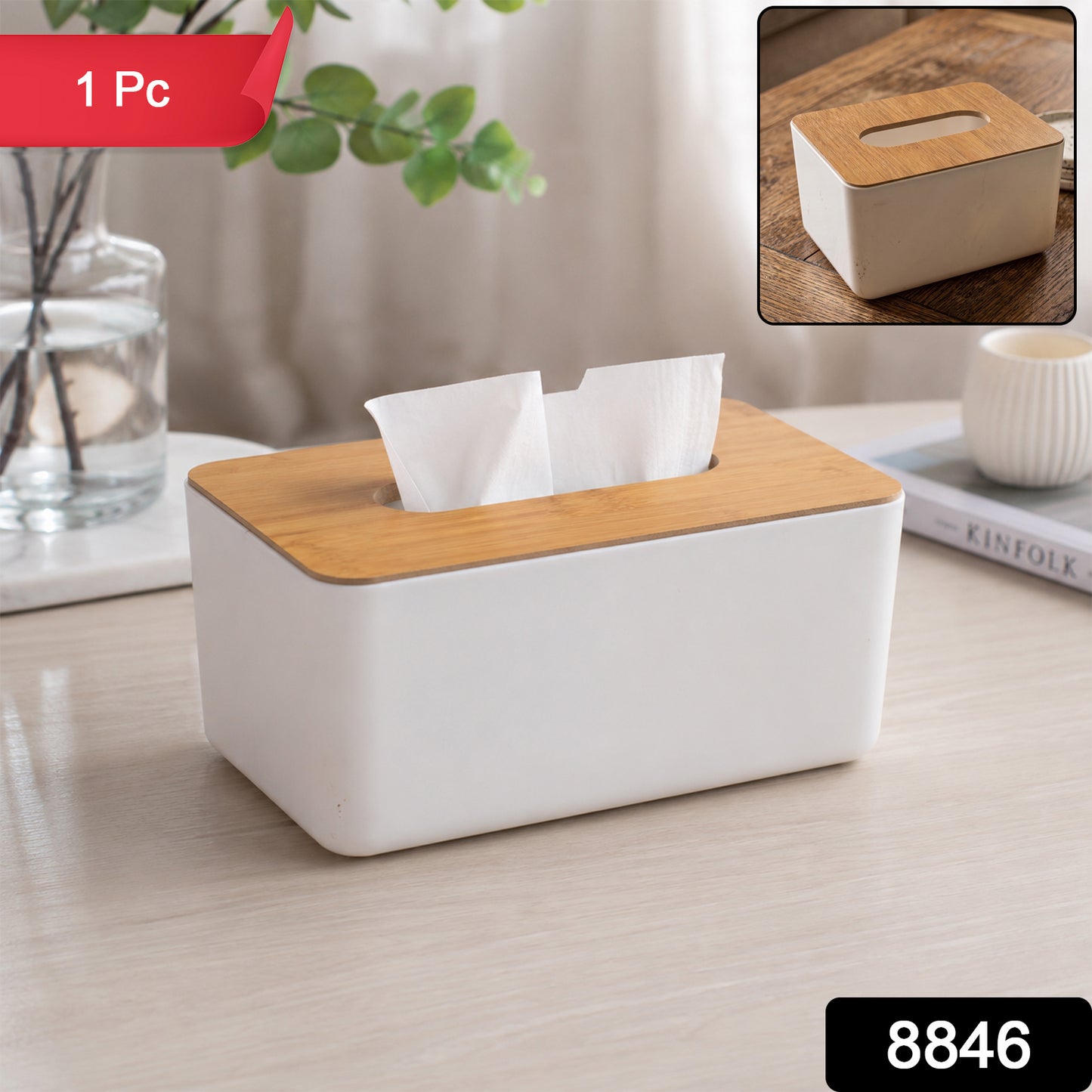 Tissue Box Desktop Stand Bamboo Tissue Cover Box Rectangular Paper Towel Holder Removable Tissue Dispenser for Bathroom Vanity Countertop Bedroom Car Holder Paper Towels Dispenser (1 Pc )