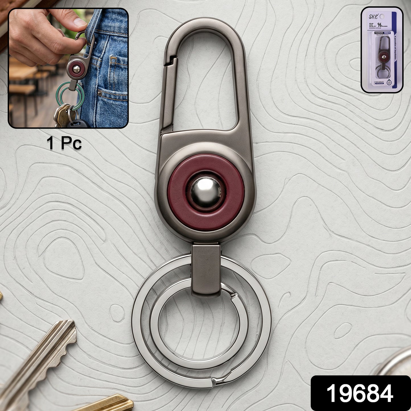 Premium Heavy Duty Metal Key Holder with Locking Carabiner Clip (1 Pc)