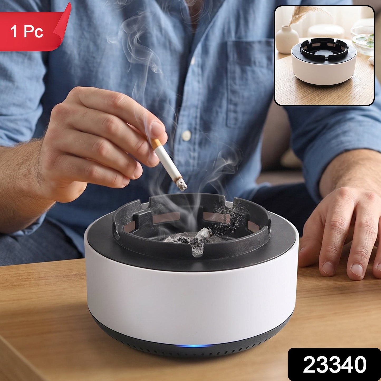 Smokeless Ashtray with Air Purifier and Push Down Lid for Home Office (1 Pc)