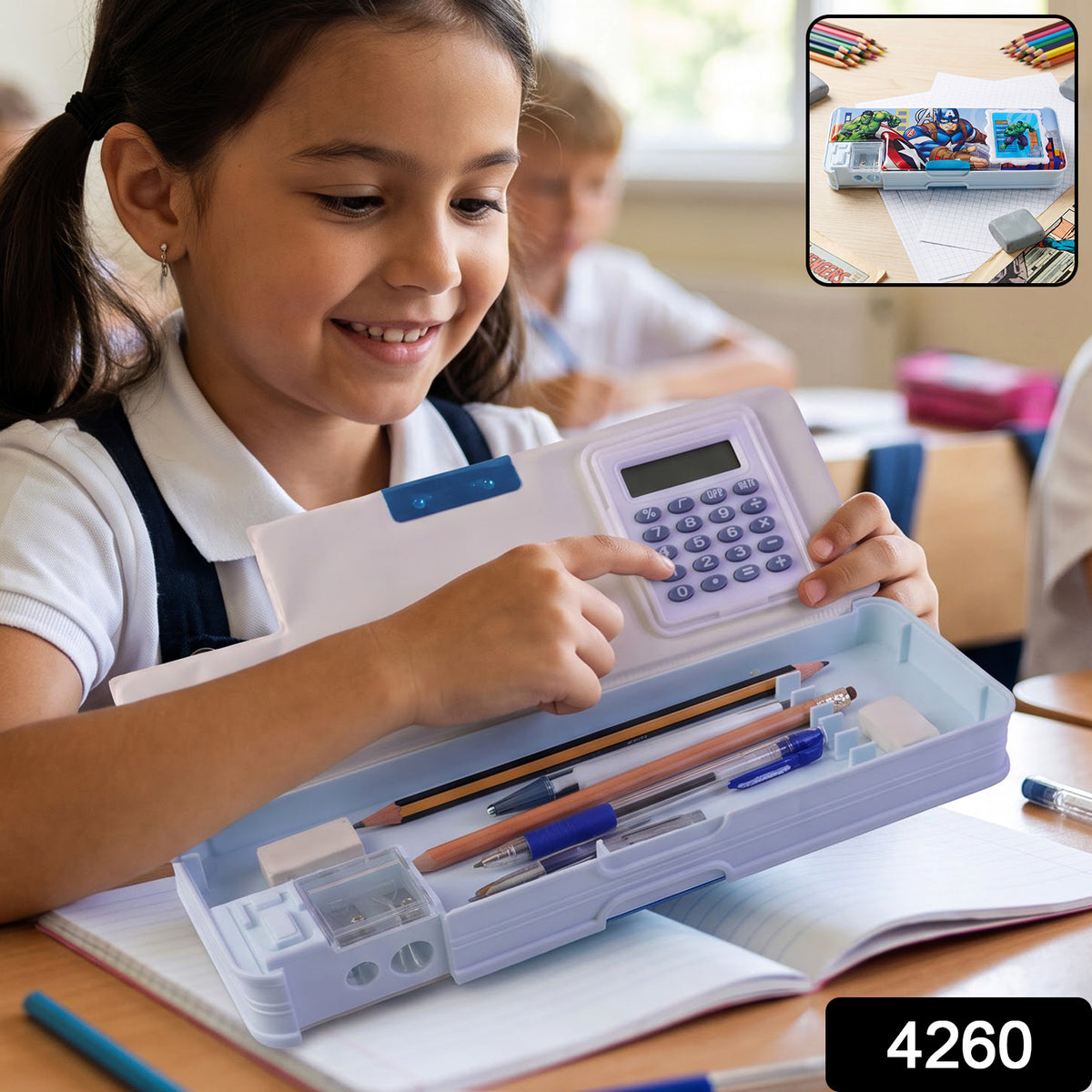 Cartoon Multi-functional Geometry Box with Calculator & Double Sharpener