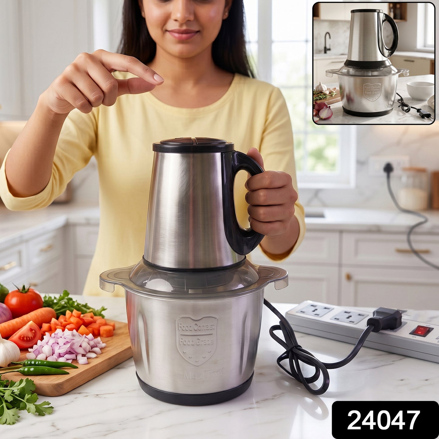 Electric SS Food Processor 2 Litre Vegetable Chopper & Mixer Grinder