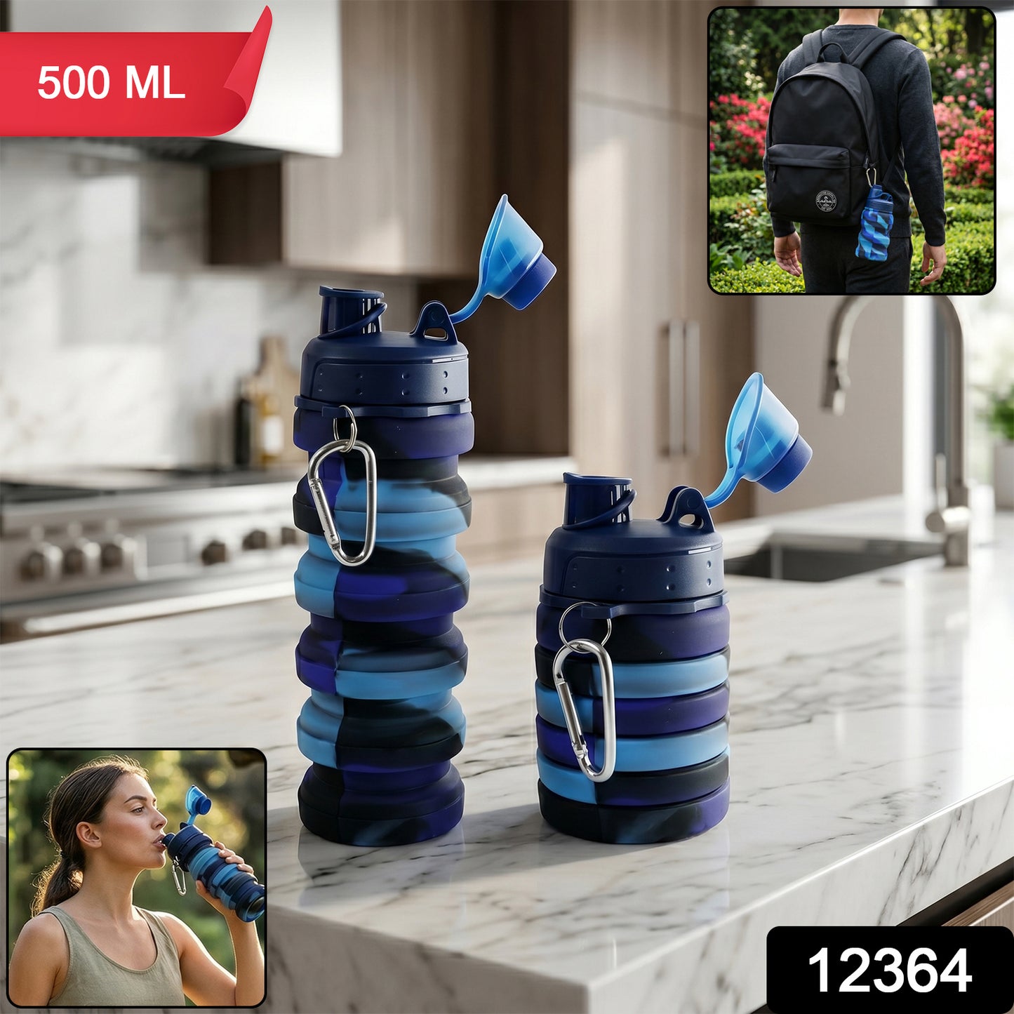 Colorful Collapsible Silicone Water Bottle (1 Pc)