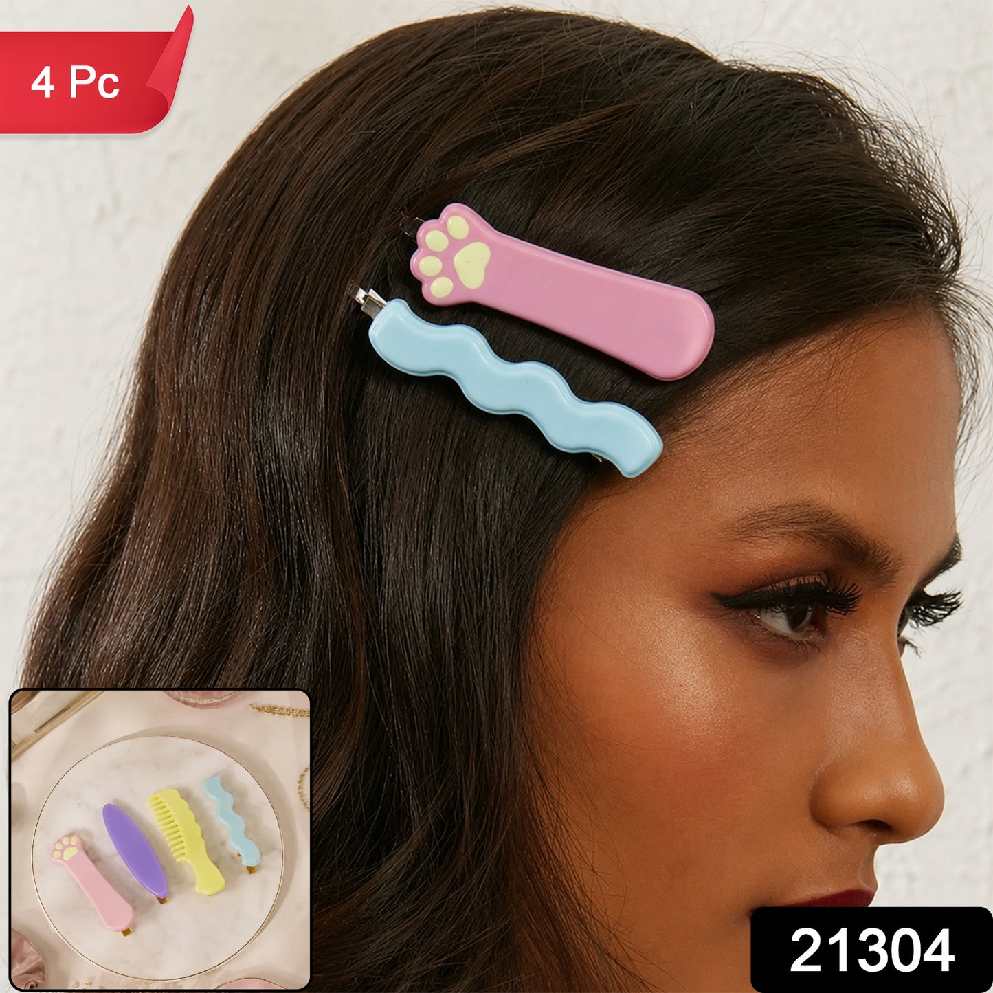 Cute Multi Design Hair Clips (4 Pc)