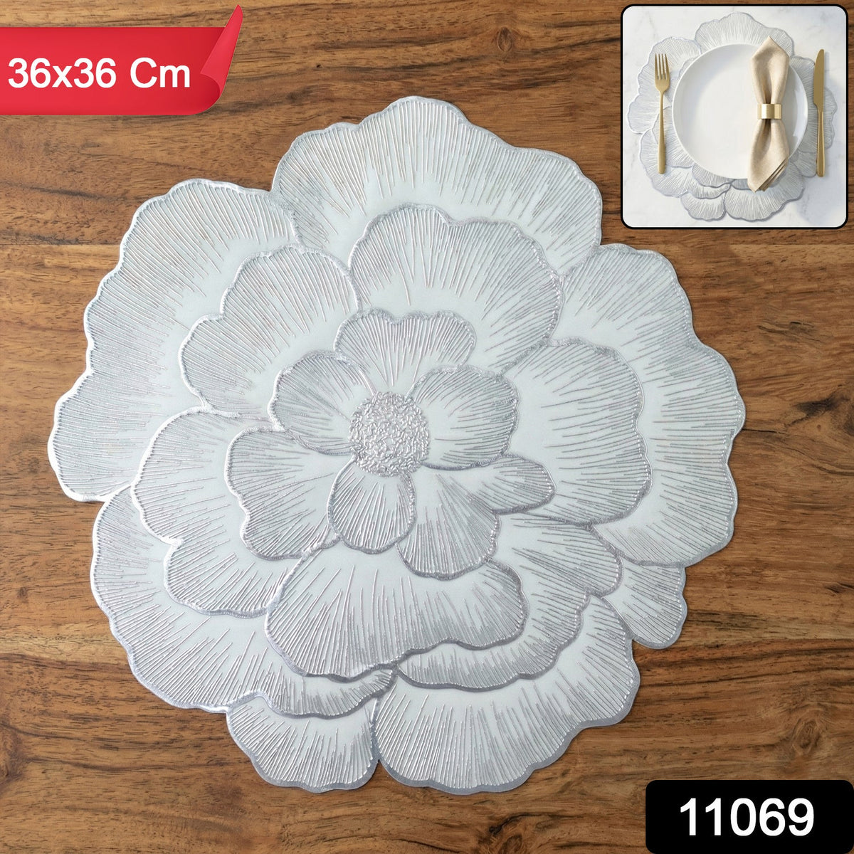Round Floral Kitchen Table Mat, Heat Resistant PVC Placemat for Dining (1 Pc)