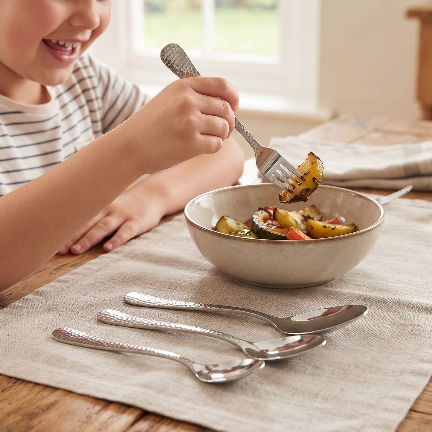 Cutlery arranged on a dining table