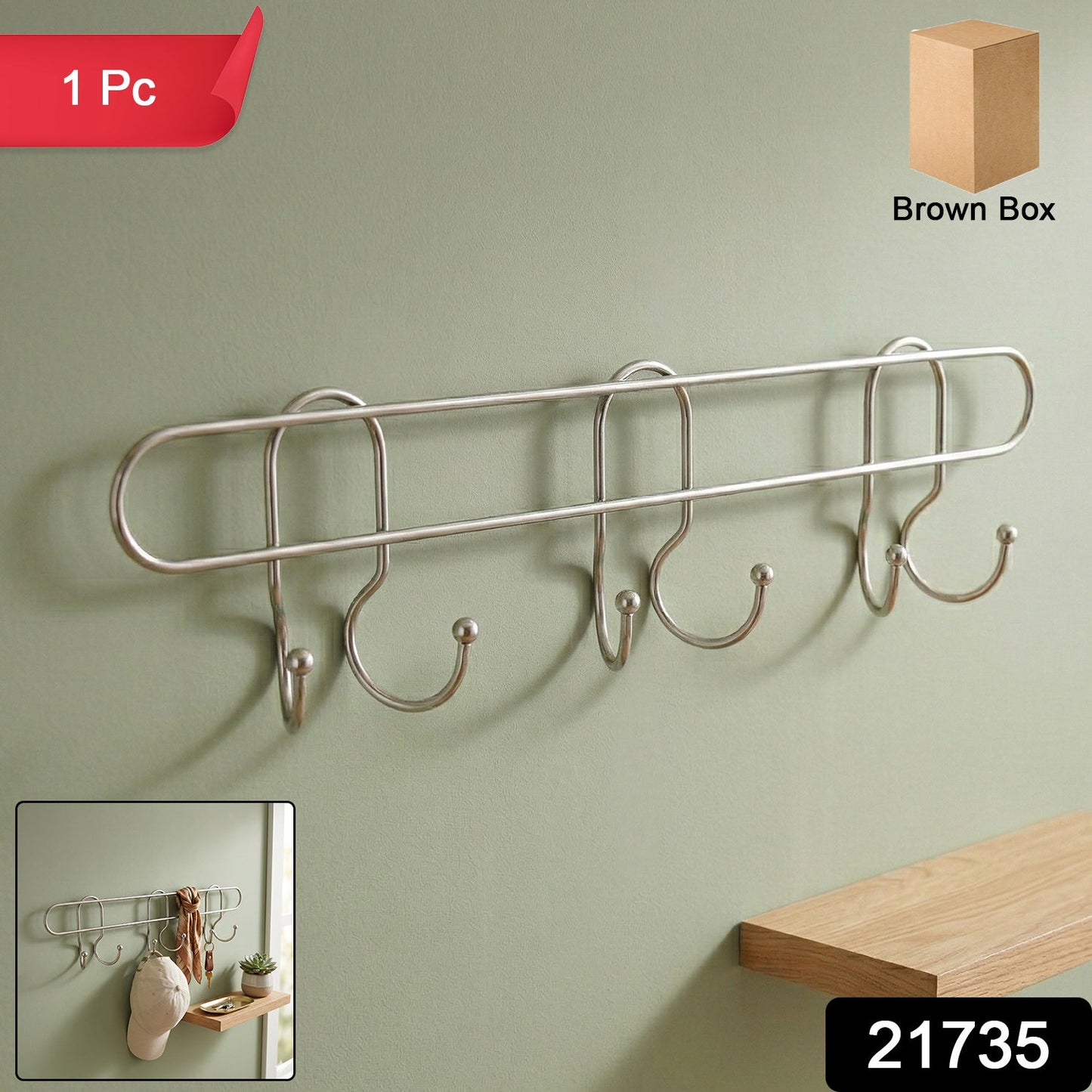 Premium Wall Mounted Metal Multi Hook Rack (1 Pc)