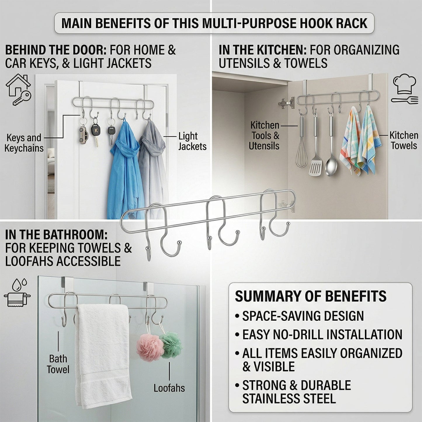 Premium Wall Mounted Metal Multi Hook Rack (1 Pc)