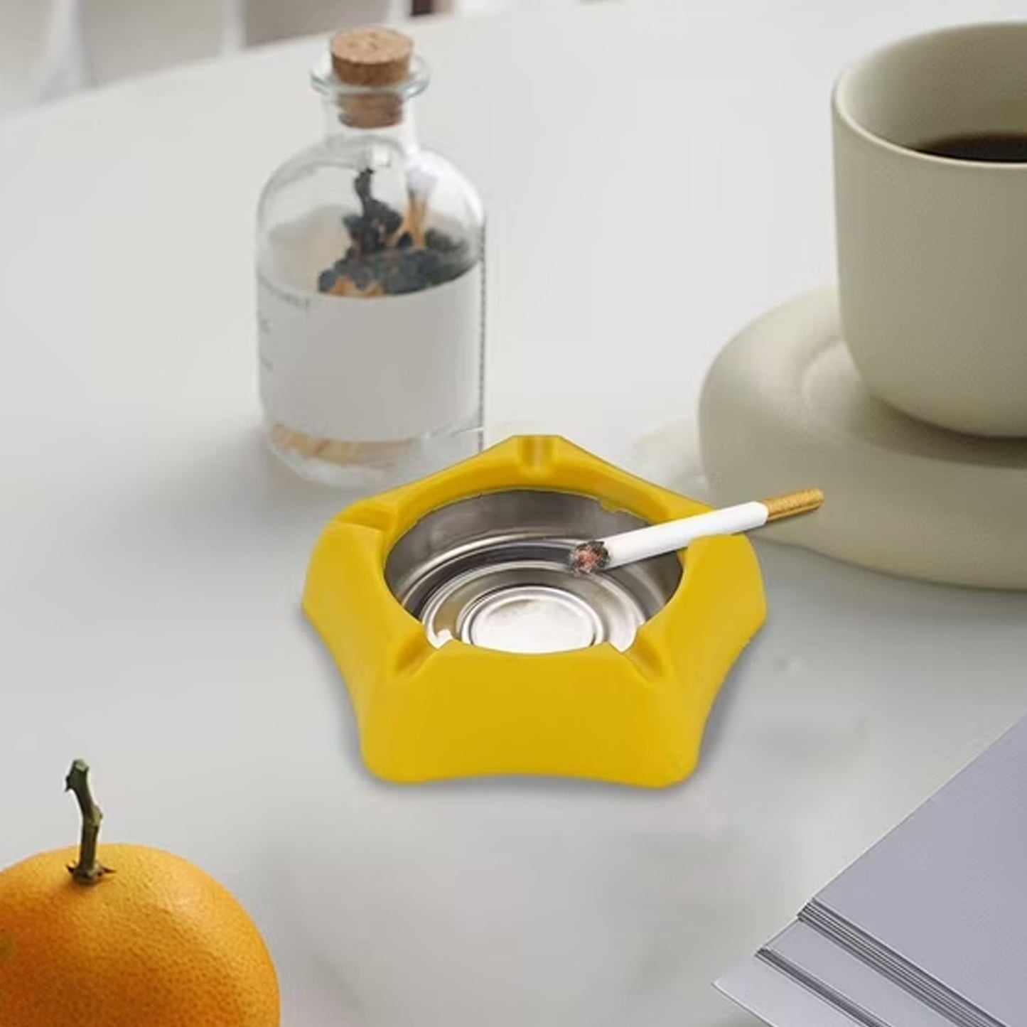 Heat Resistant Silicone Ashtray with Stainless Steel Inner Tray (1 Pc)