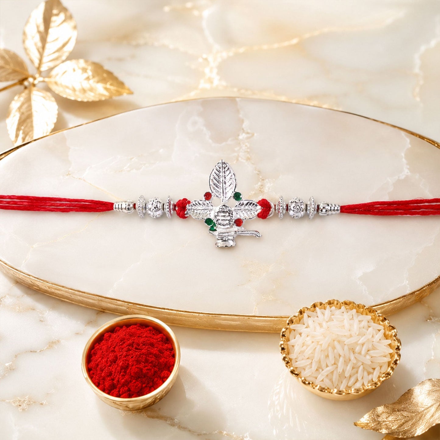 Traditional silver and bead design Rakhi