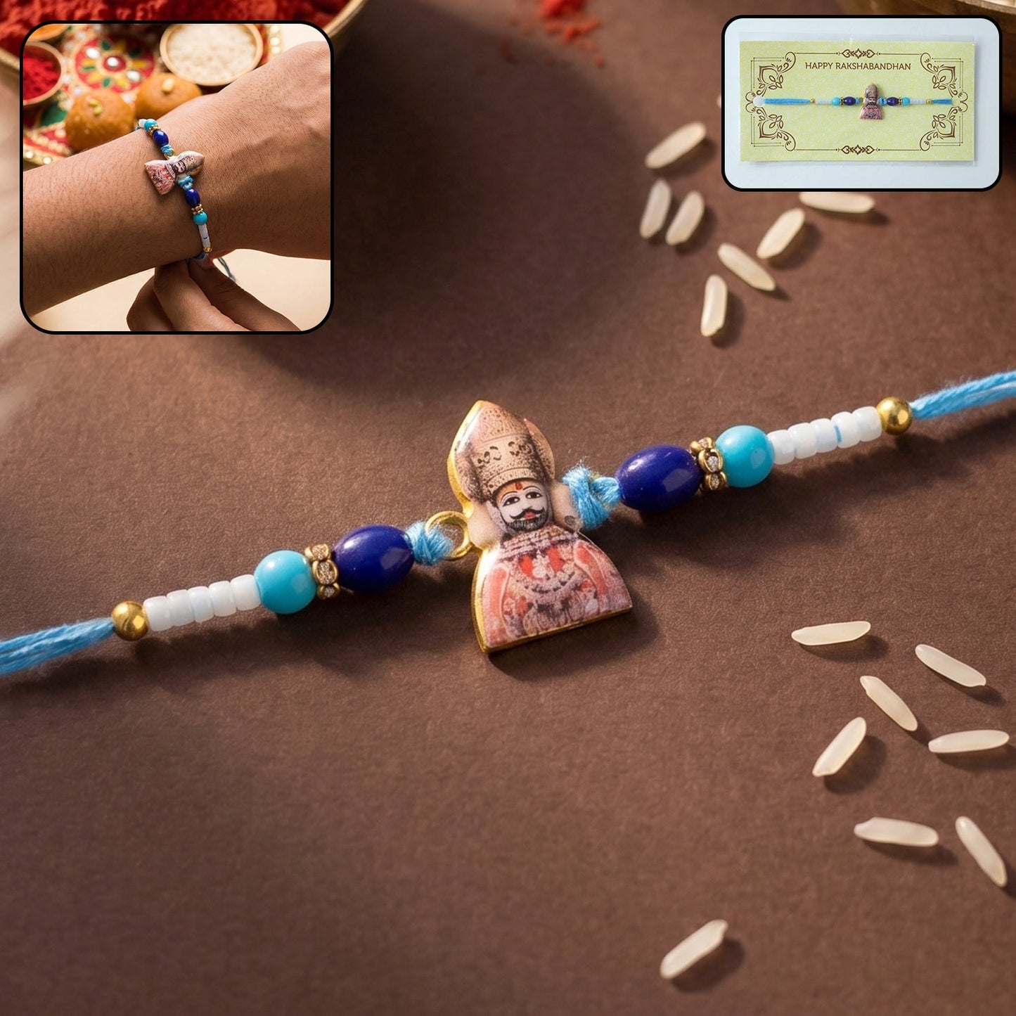 Traditional Khatu Shyam Ji Rakhi with beads and soft thread for Raksha Bandhan