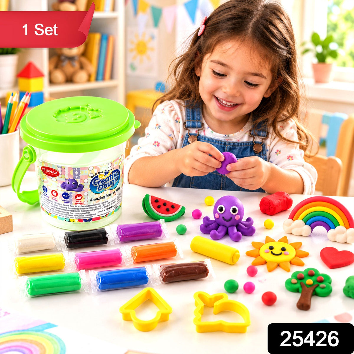 Creative Modelling Dough Bucket With Shape Cutters For Kids Play (1 Set)