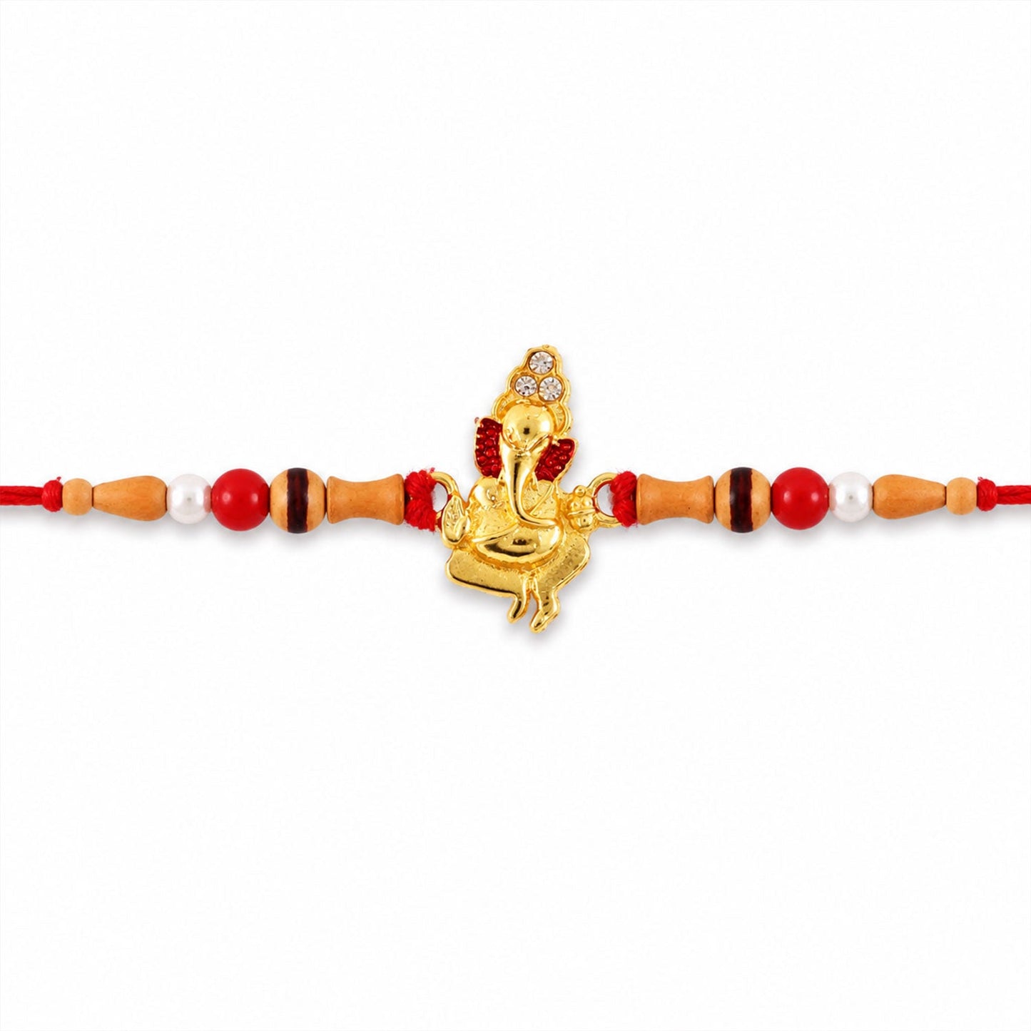 Festive Gold Ganesh Charm Rakhi display on wrist