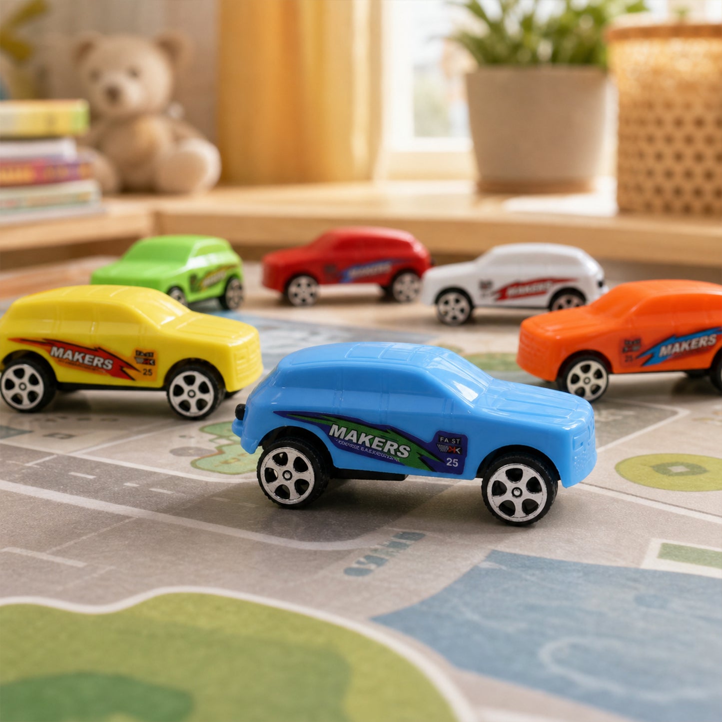 Super City Car Racer Toy For Boys and Girls Pull Push Vehicle Car (Set Of 12Pcs)  (Multicolor)