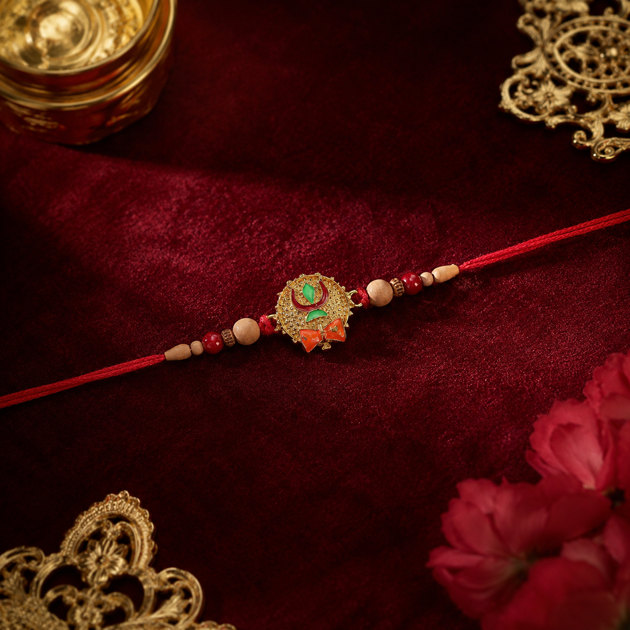 Elegant festive rakhi with modern traditional design and lightweight thread