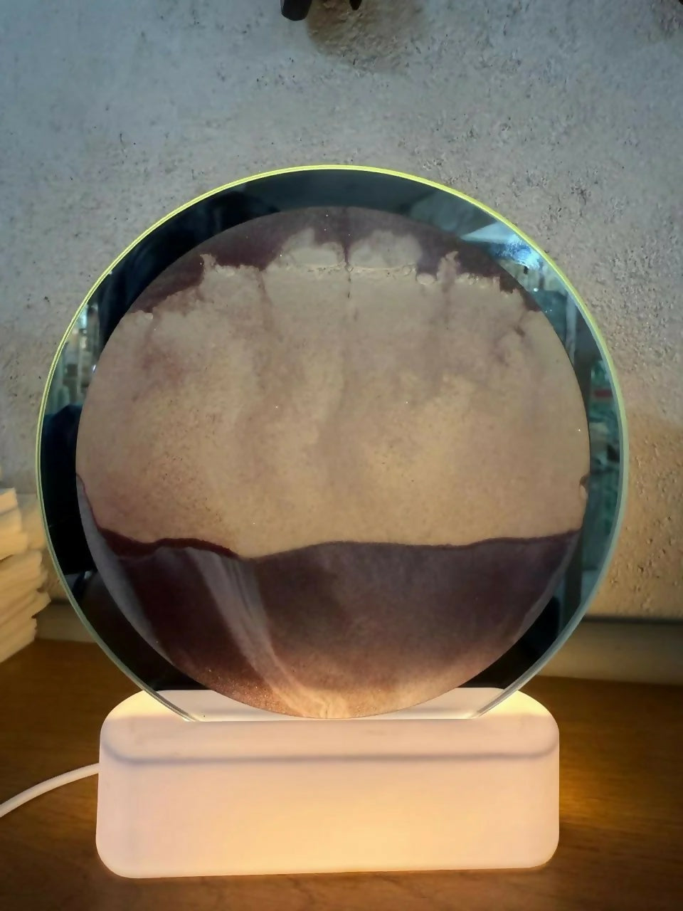 Brown Moving Sand Art LED Lamp Round Decorative Ambient Night Light