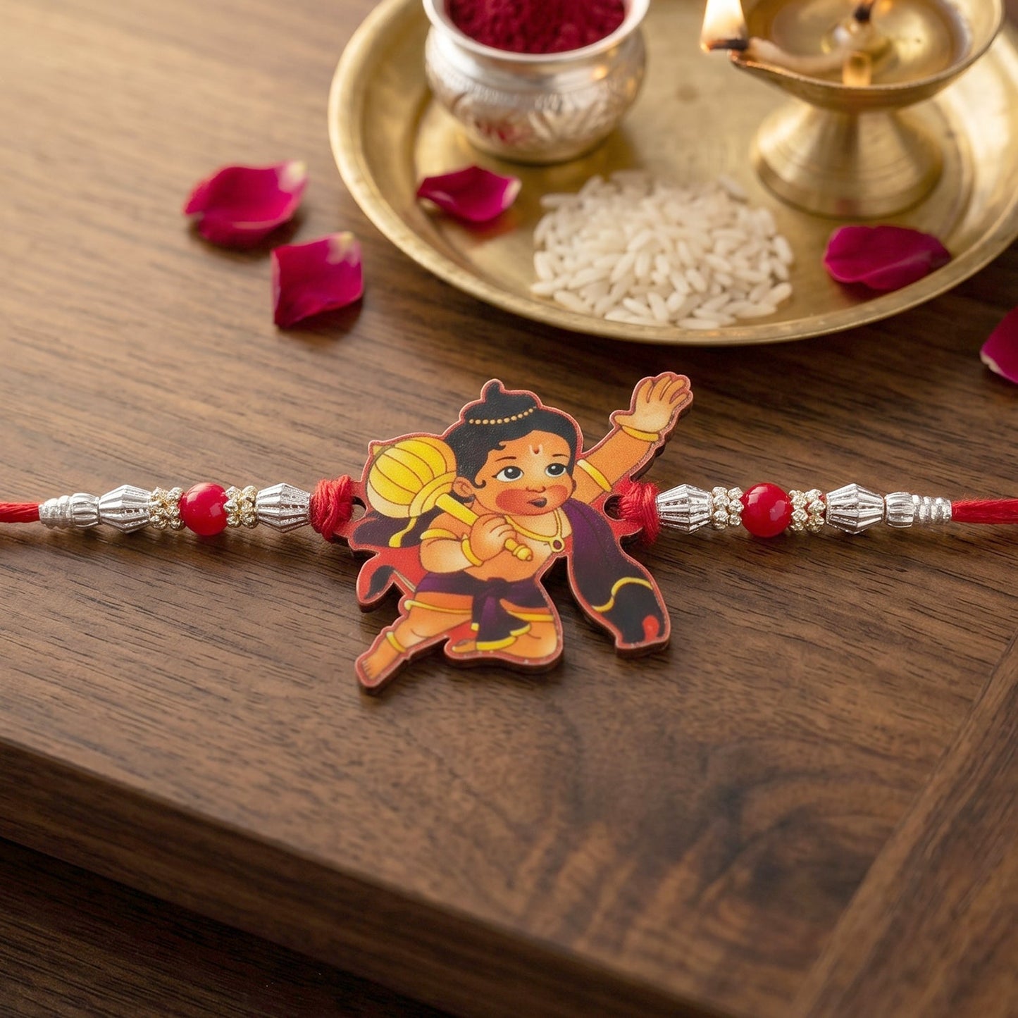 Silver chain and thread design of Bal Hanuman Rakhi