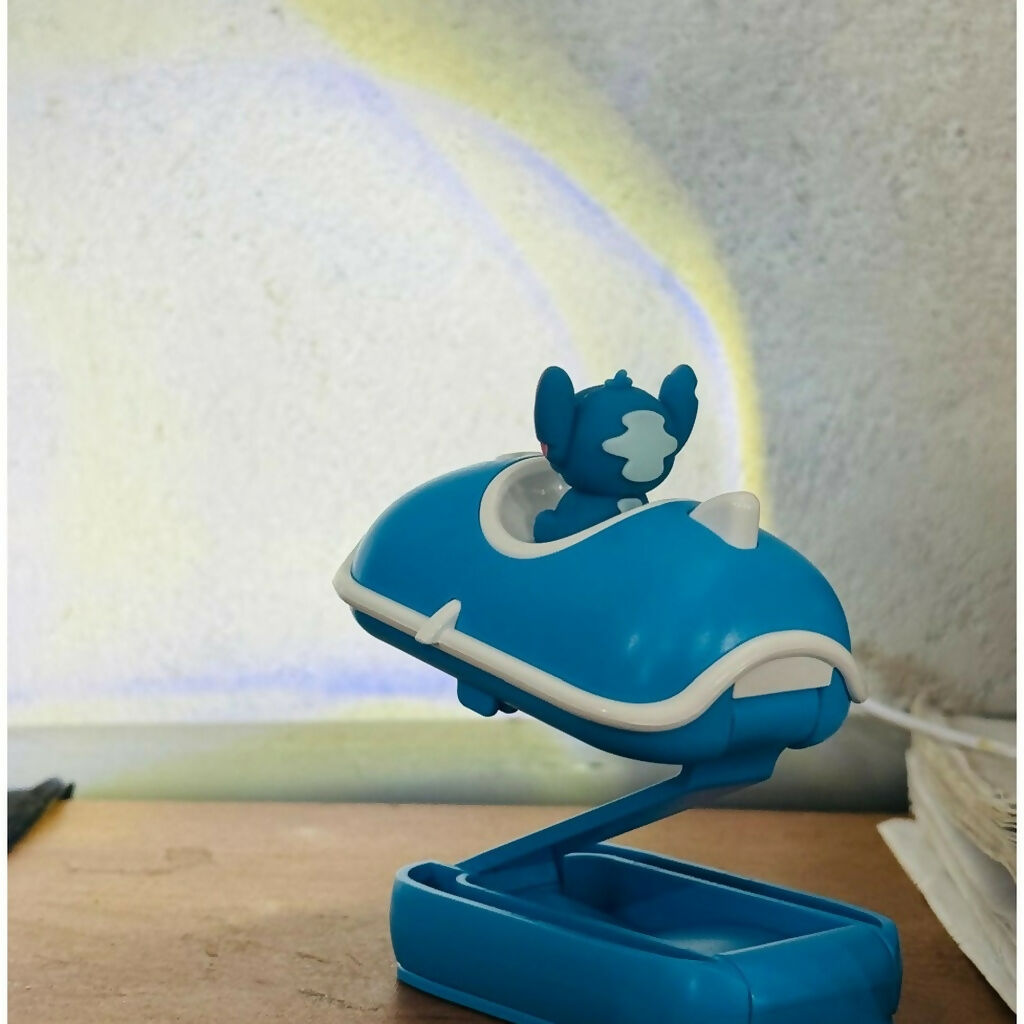 Blue Mini Folding LED Cartoon Car Night Lamp with Clamp Base