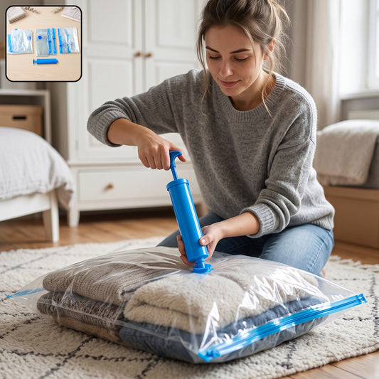 Vacuum Storage Bags with Suction Pump & Shirt clips - Vacuum Bags - Big Capacity Vacuum Seal Bags for Travel Clothes Blankets Pillows, Compression Bags | Space Saver Vacuum Storage Bags (5 Pcs Set)