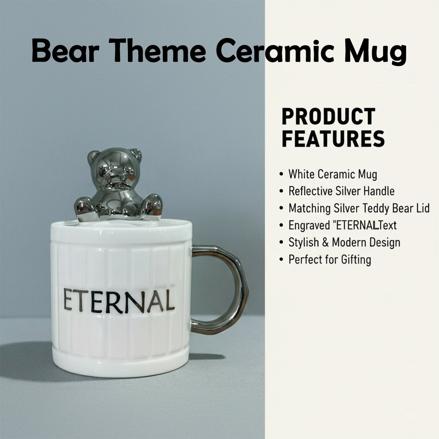 Ceramic Mug with 3D Bear Lid & Metallic Handle â€“ Cute Gift Cup