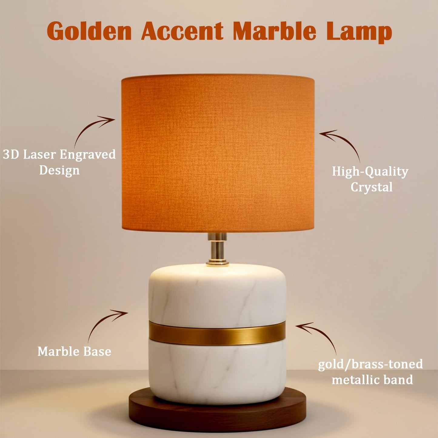 Luxury Marble Base Table Lamp with Warm Fabric Shade Decorative Bedside Room
