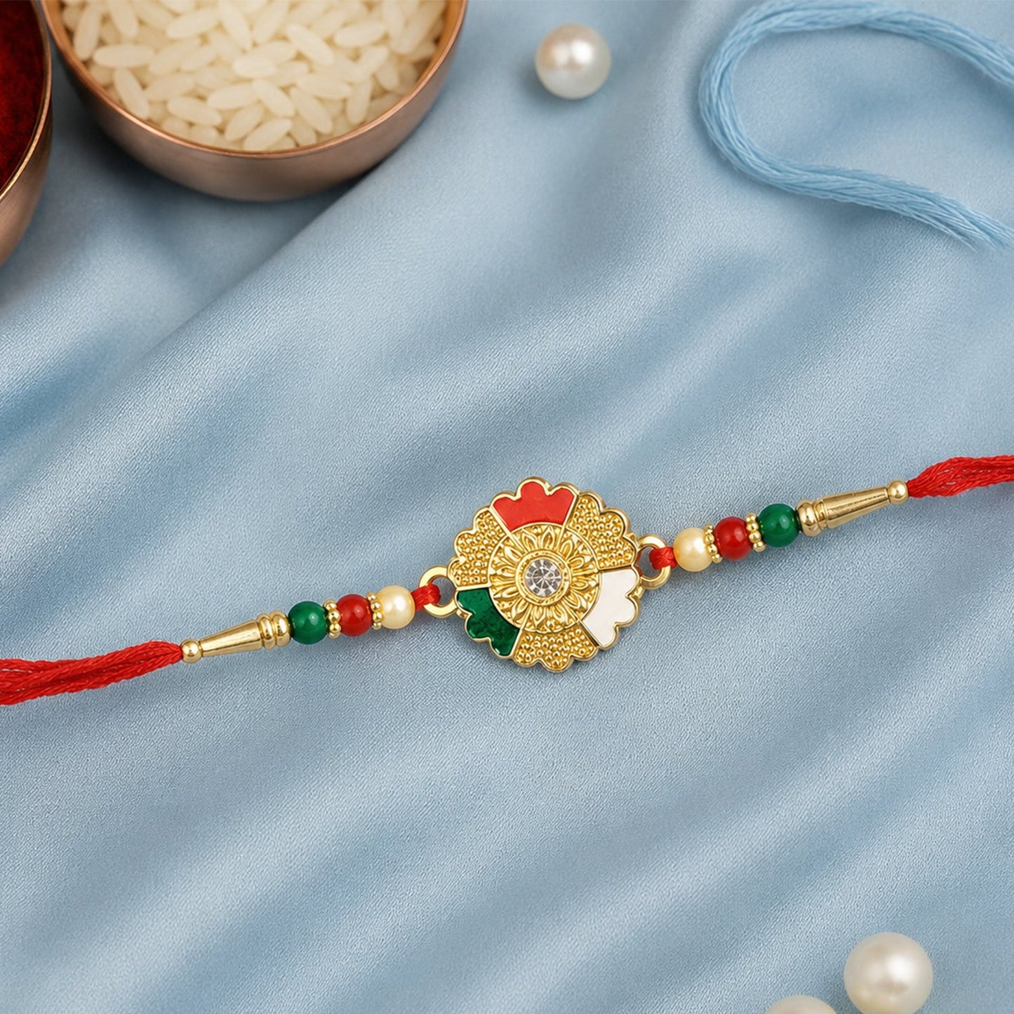 Designer Rakhi for Brother with decorative beads on thread