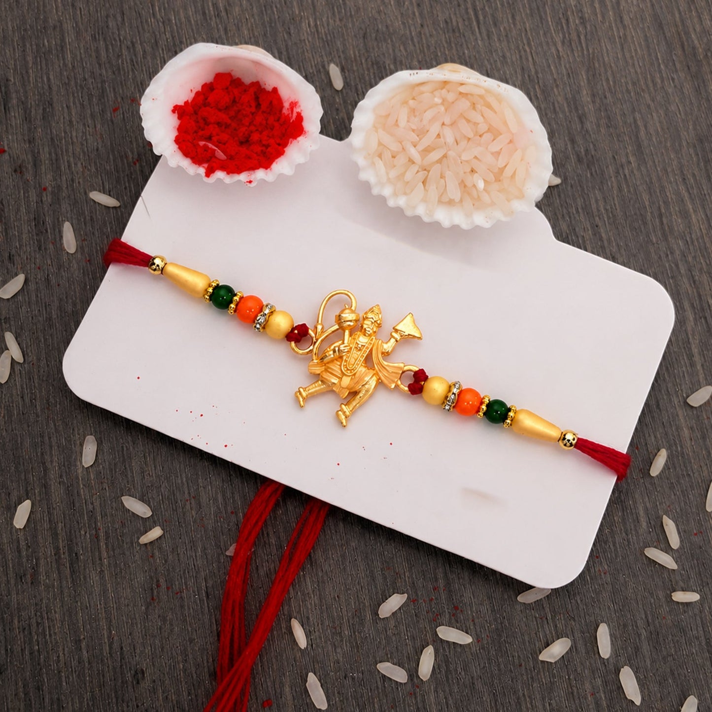 Close-up view of a Hanumaan ji Rakhi, showcasing its detailed craftsmanship.