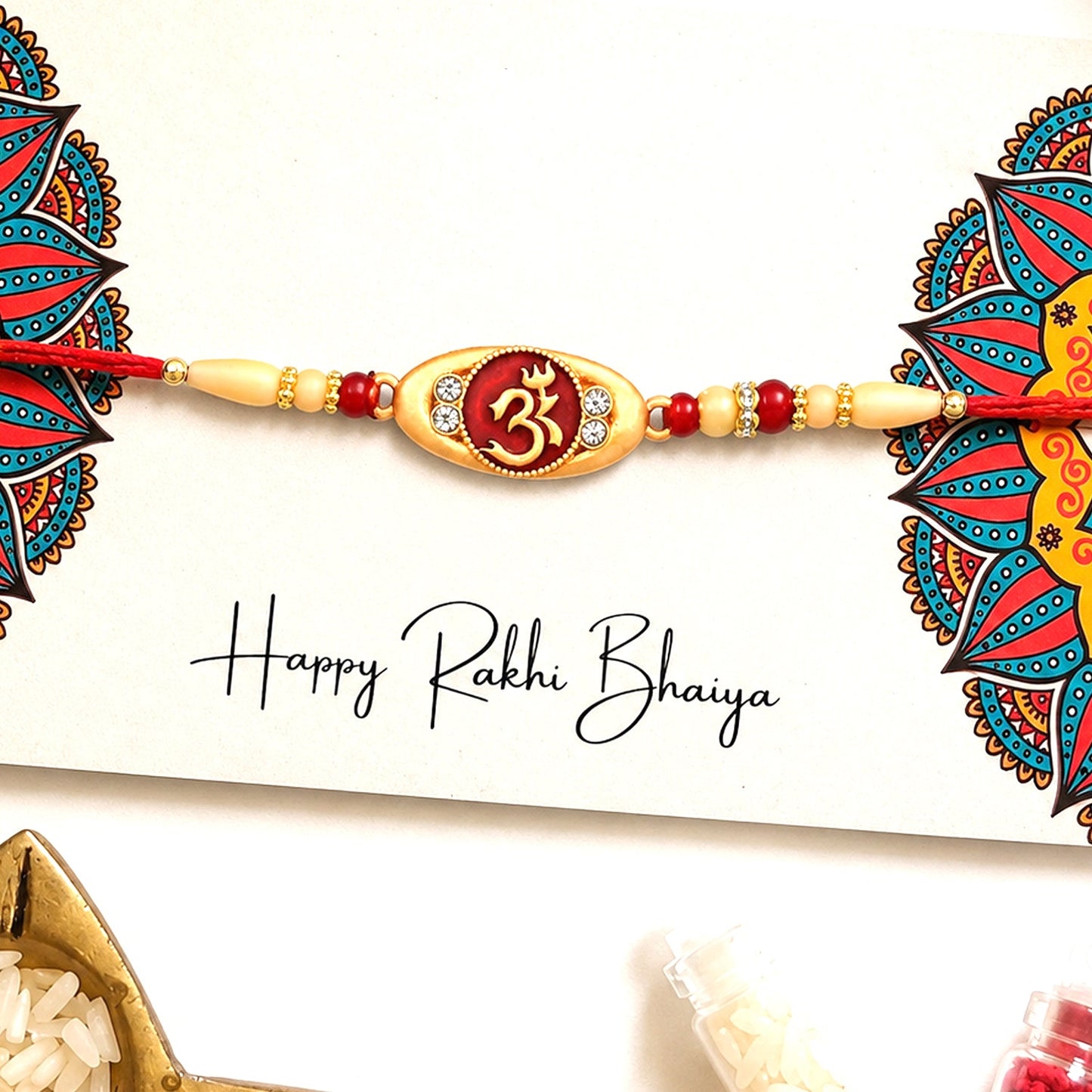 Intricately crafted Spiritual Om Rakhi with detailed design