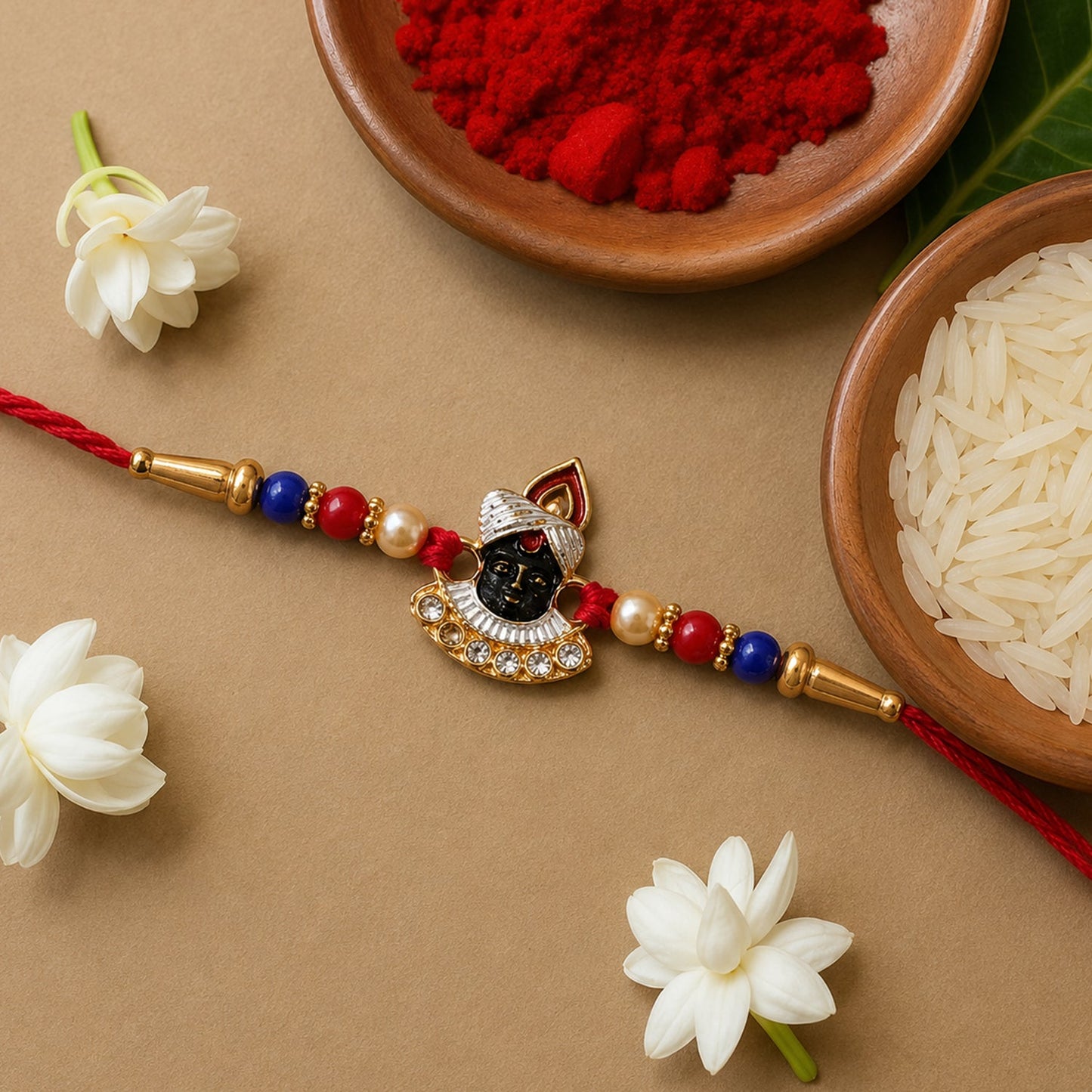 Traditional Krishna Rakhi with beaded decorative design