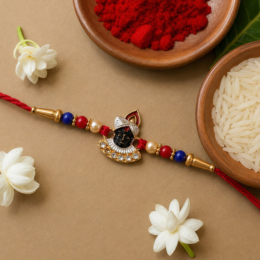 Traditional Krishna Rakhi with beaded decorative design