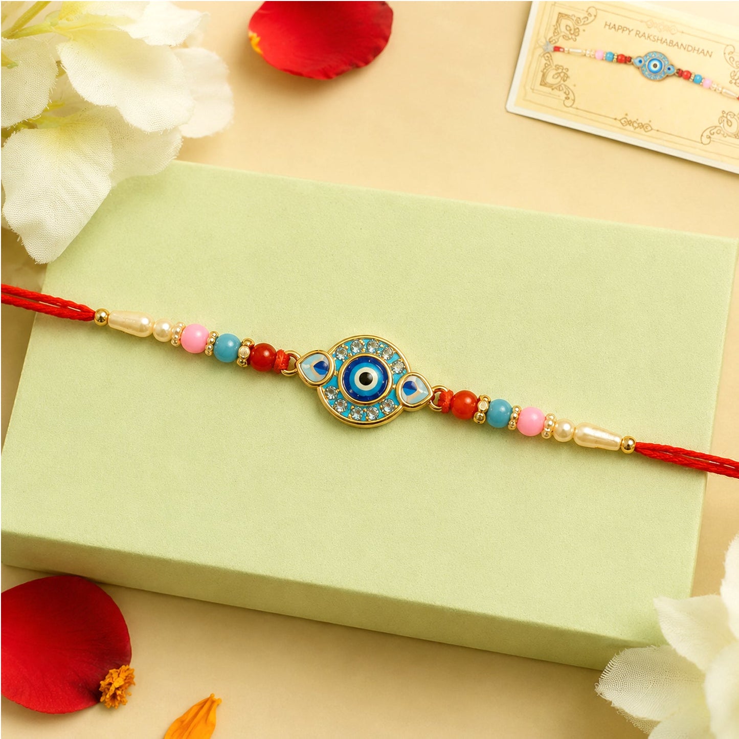 Evil Eye Designer Rakhi with decorative beads for Raksha Bandhan