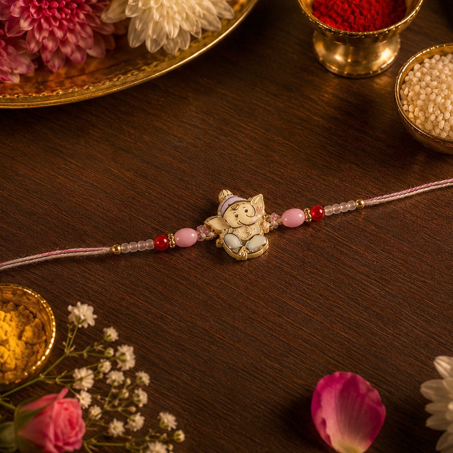 Cute Ganesha Cartoon Rakhi with beads and soft thread