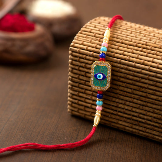 Colorful Evil Eye designer Rakhi with decorative beads for Raksha Bandhan