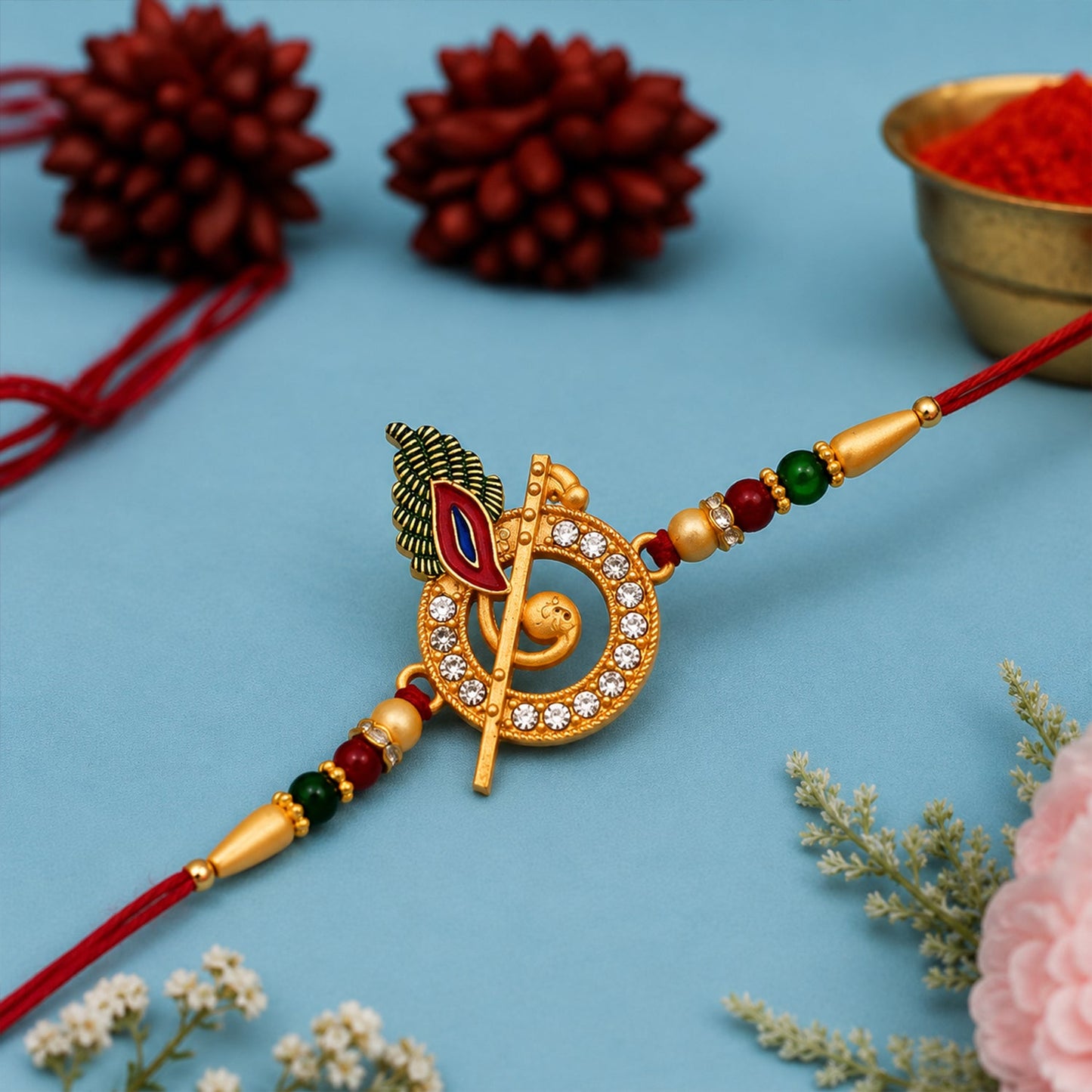 Divine Lord Krishna Motif Rakhi with decorative beads
