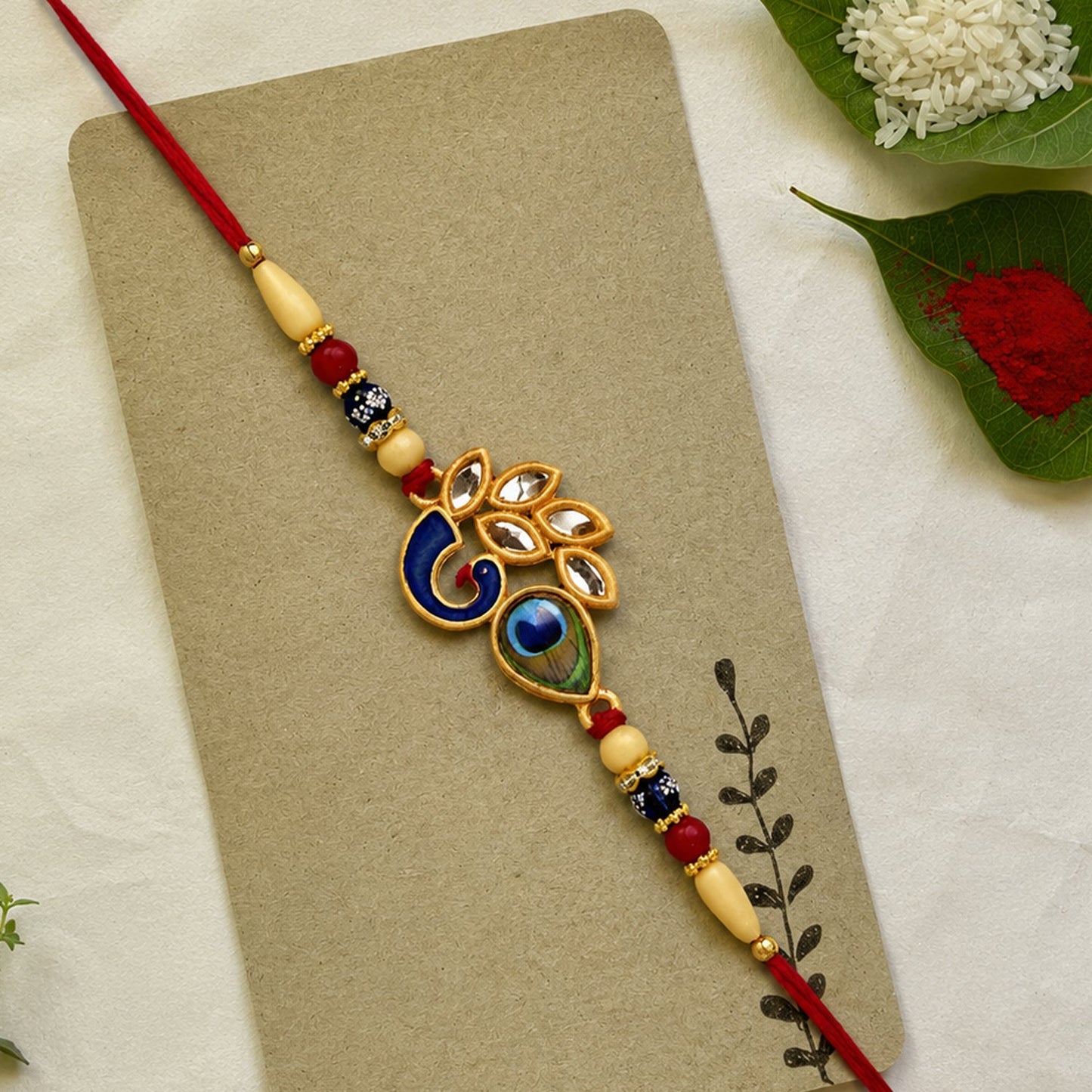 Mor Pankh Rakhi with colorful enamel and traditional thread