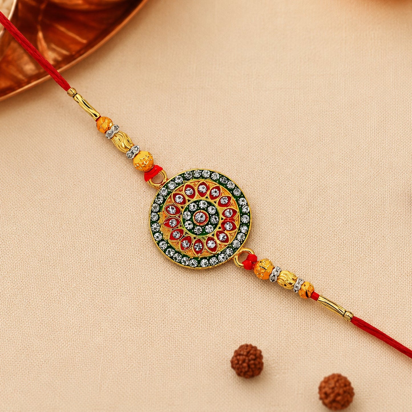 Traditional handcrafted Rakhi with intricate design, ideal for Raksha Bandhan