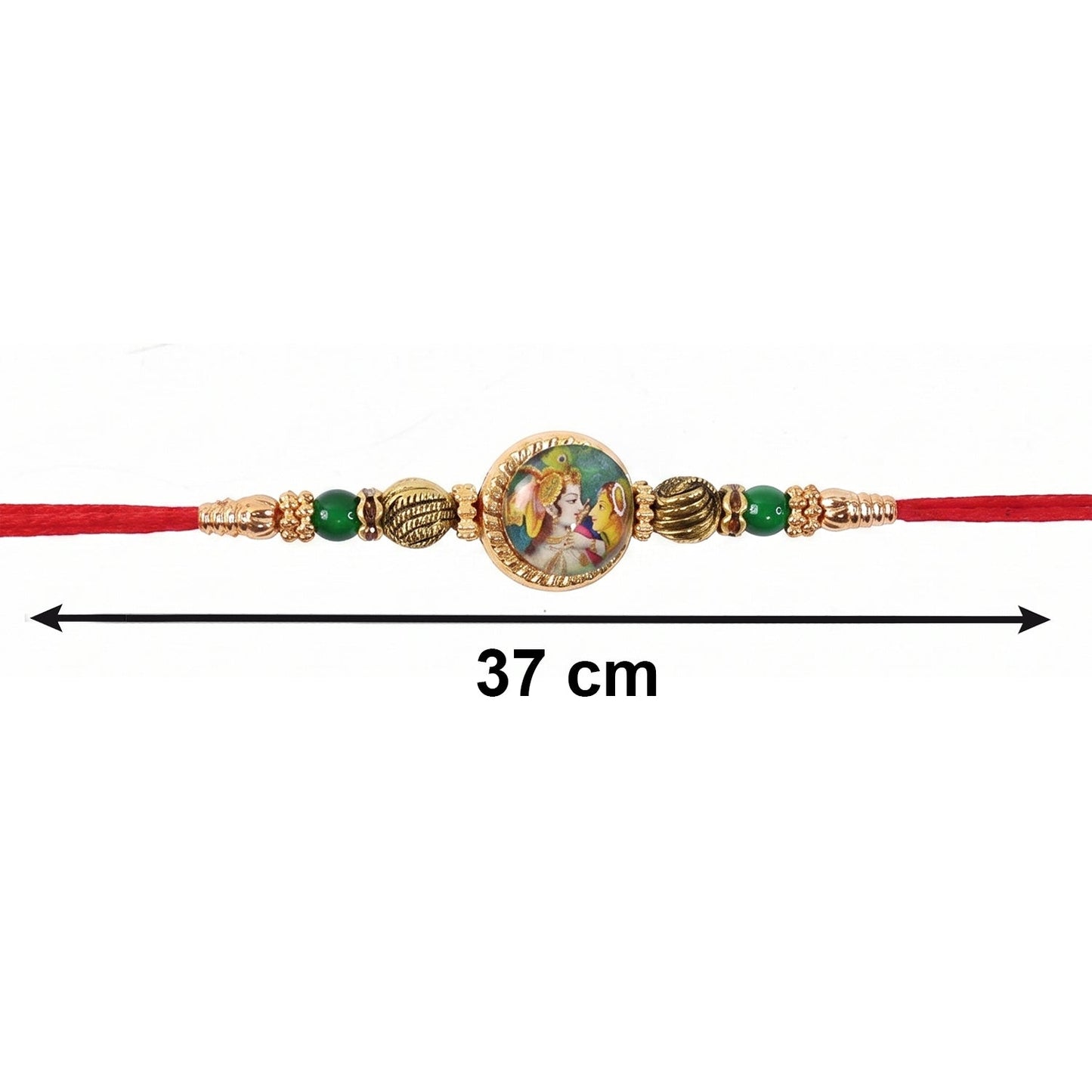 Detail of Peacock charm on Bhabhi Rakhi with beads highlighting design