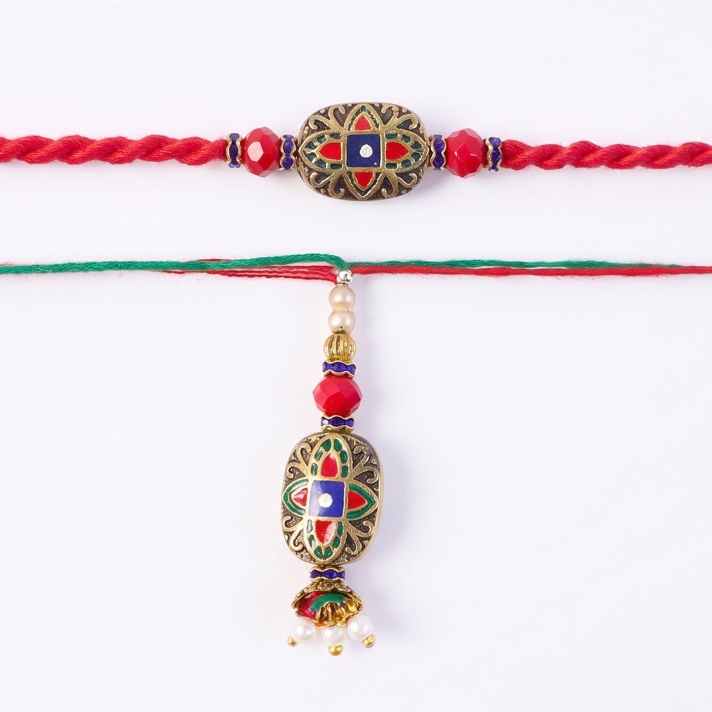 Fully displayed vibrant meenakari Bhabhi Rakhi